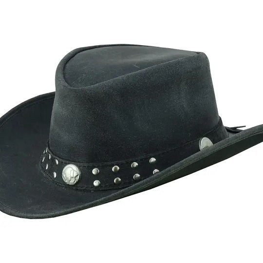 Black cowboy hat with silver studs and emblem