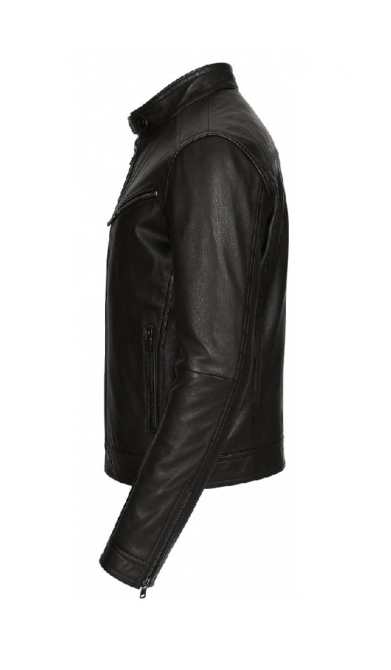 Men's Black Leather Café Racer Jacket | Gothic Skull Lining