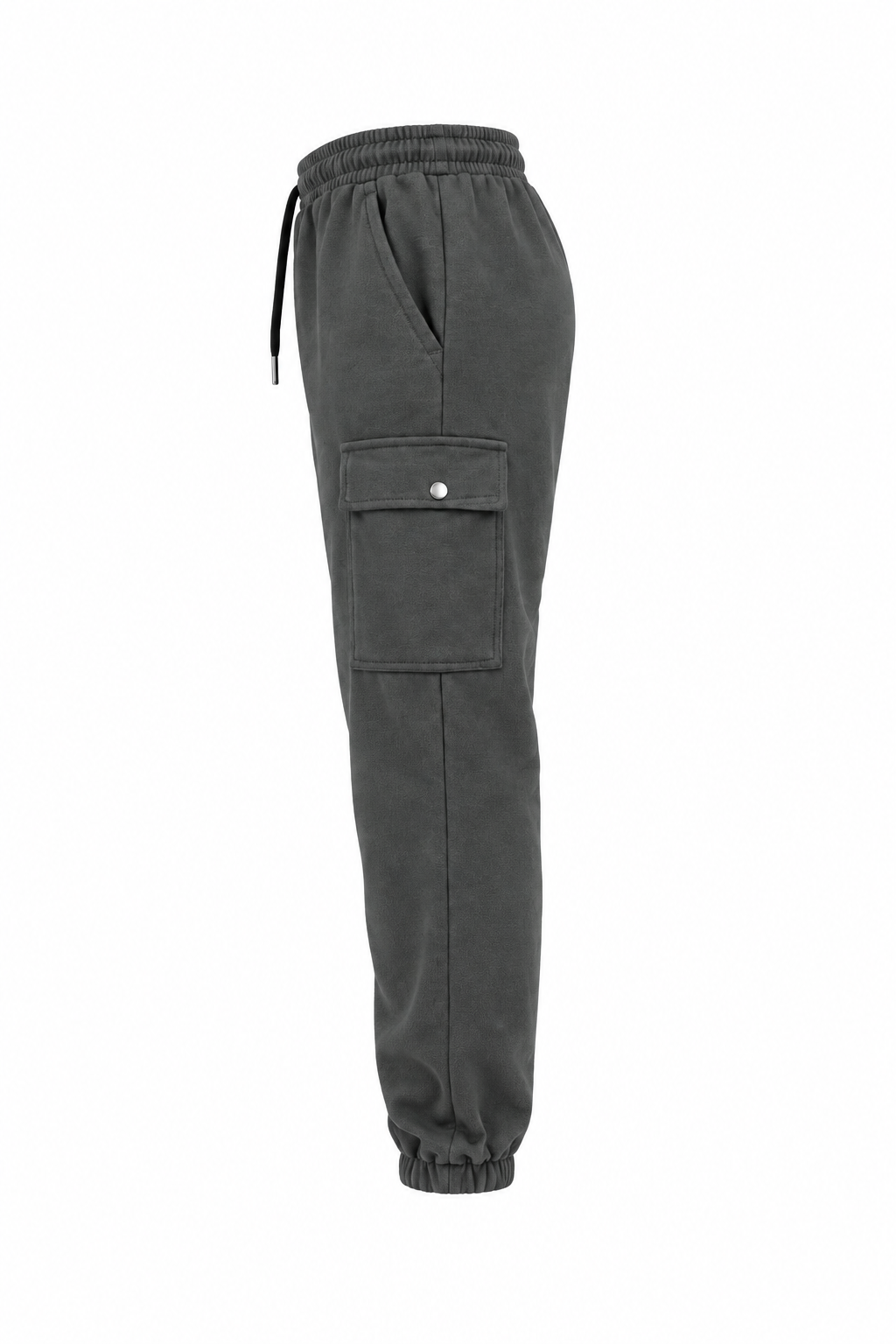 Men's dark grey fleece cargo joggers front view