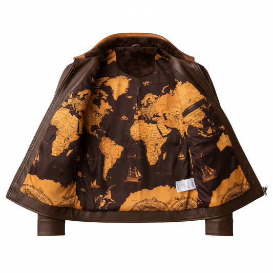 Brown Leather Jacket — Heritage Sublimation Lining