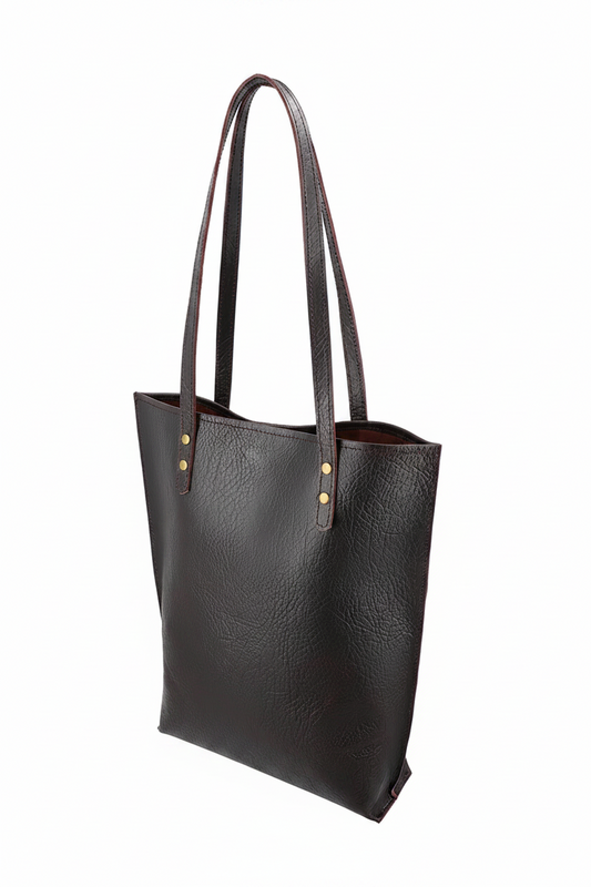 Dark Leather Tote Bag | Vegetable-Tanned Buffalo Hide