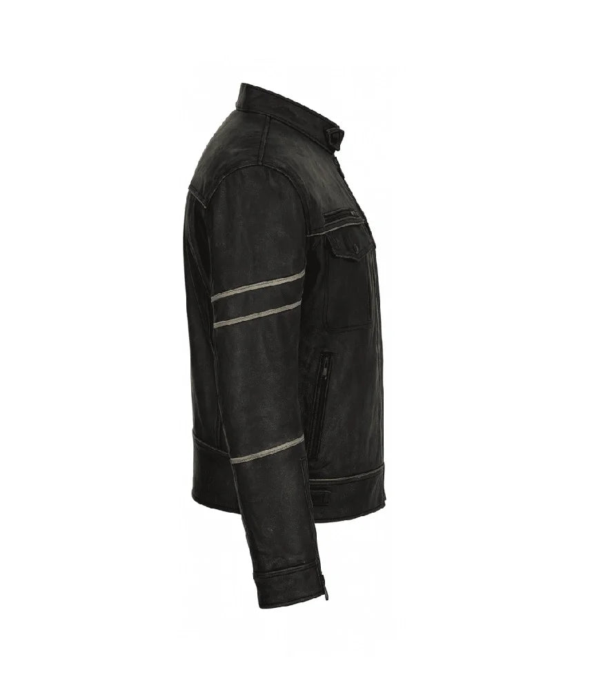 Phantom Stripe Leather Biker Jacket