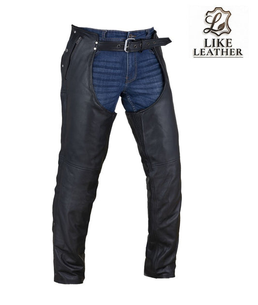 men’s motorcycle leather chaps side view premium cowhide biker chaps