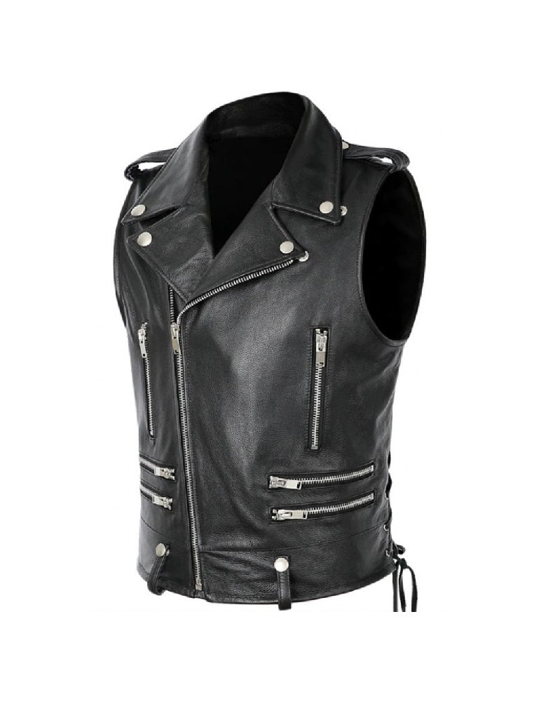 Black leather vest with silver zippers