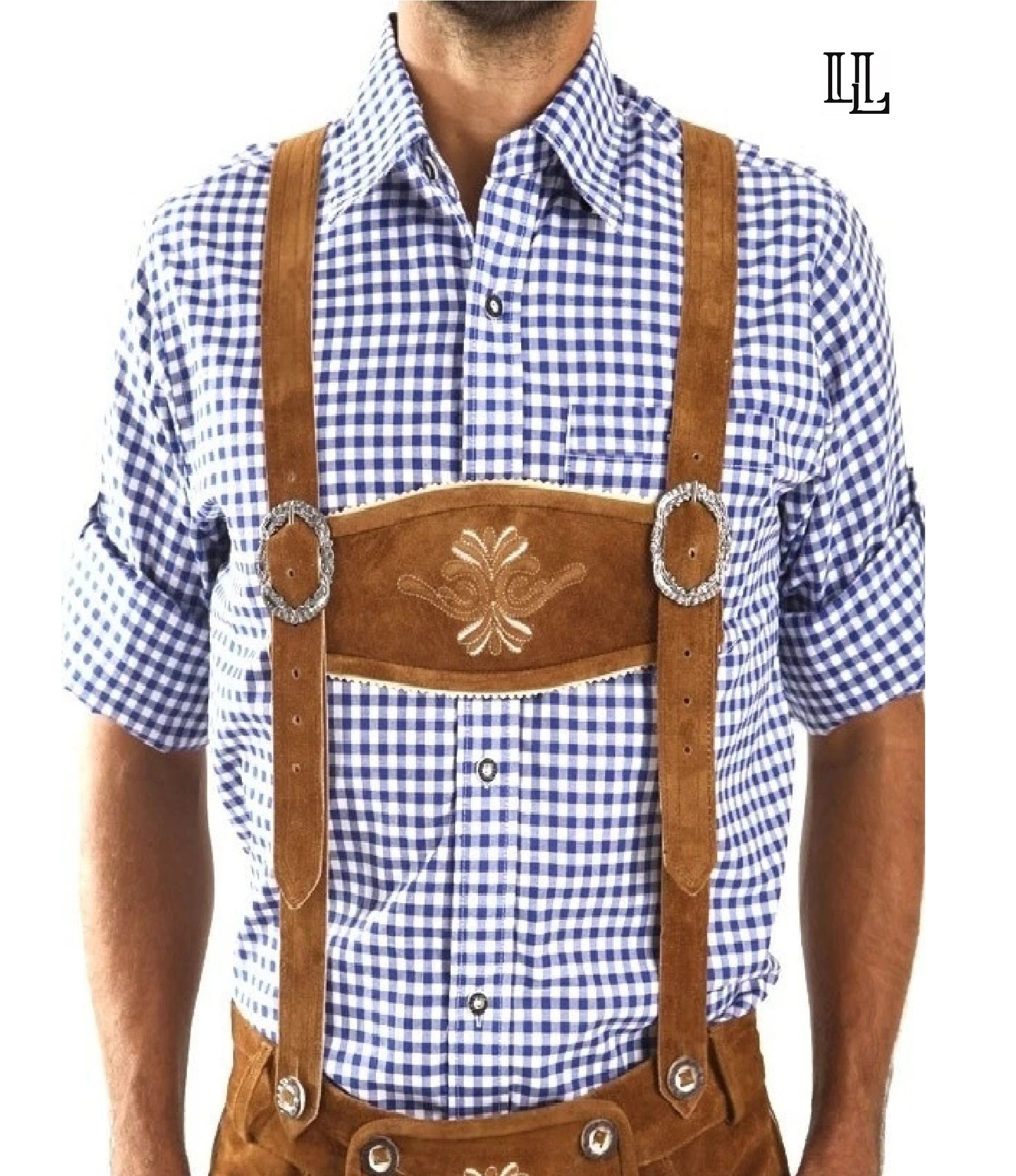 Men's leather lederhosen in tan – side view