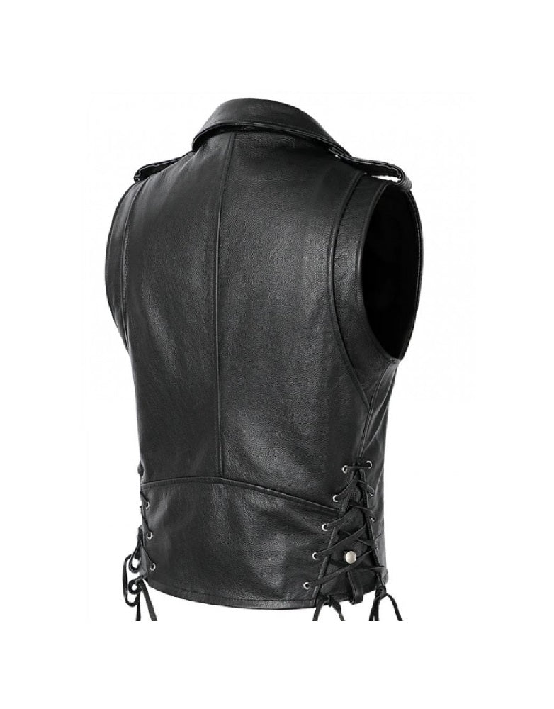 Black leather vest with lace-up front