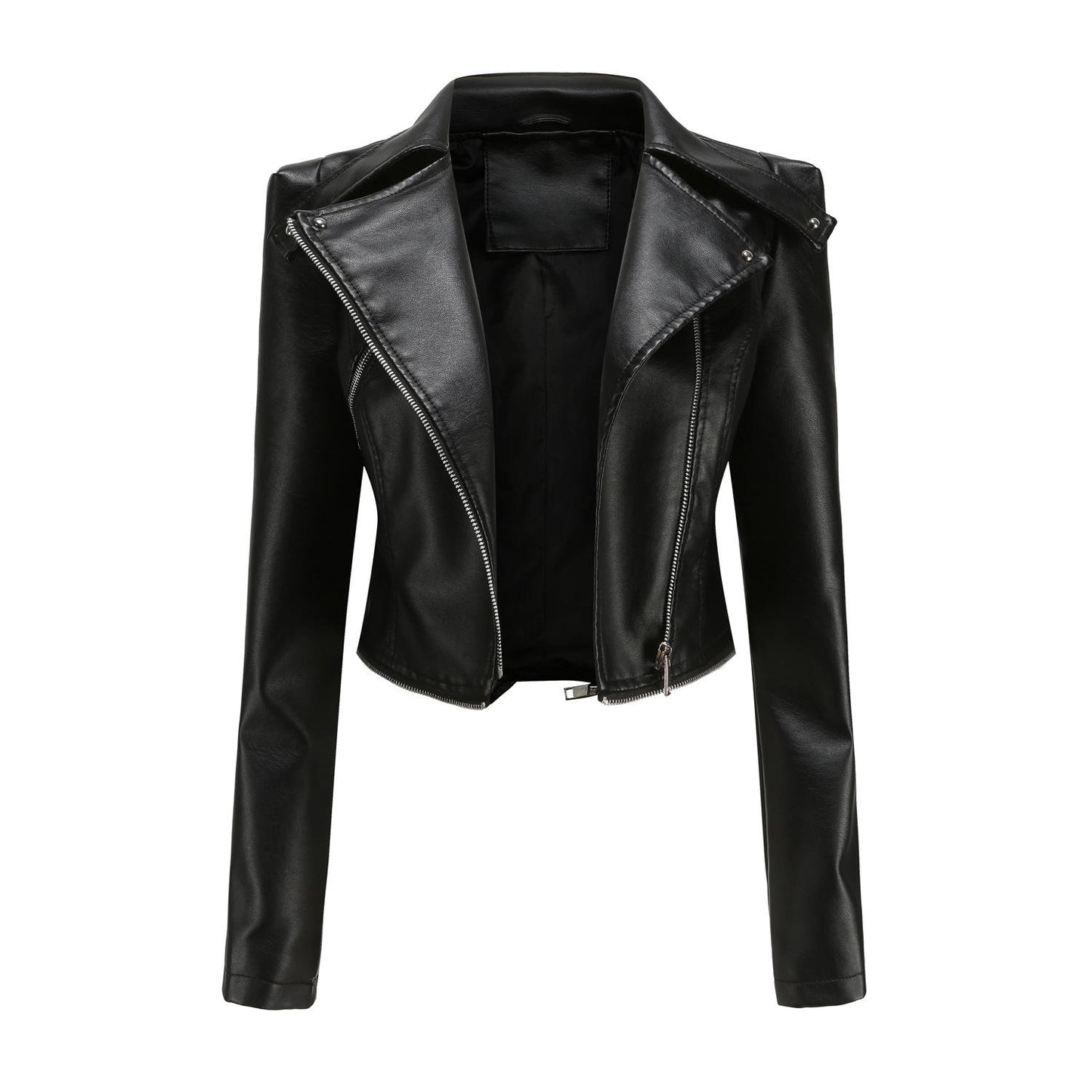 Close-up of rivet decoration on women's genuine soft leather quilted jacket – Like Leather