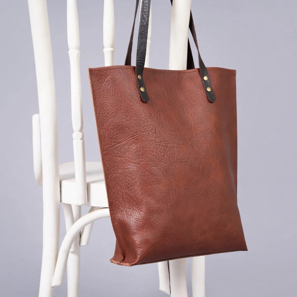 Rust Brown Leather Tote Bag | Vegetable-Tanned Buffalo Hide