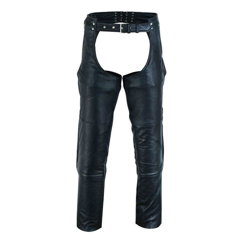 Black leather chaps with studded details