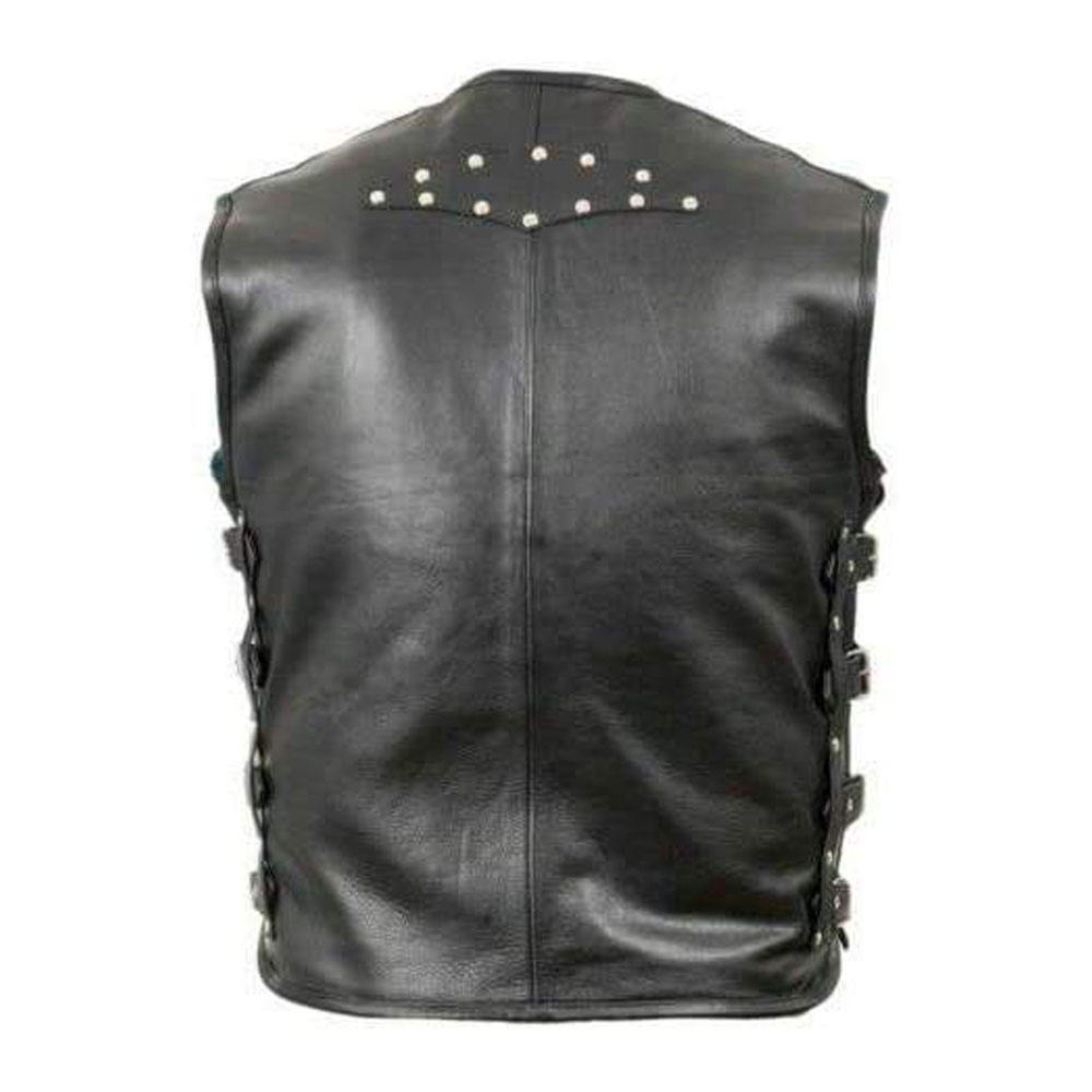 Black leather vest with studs