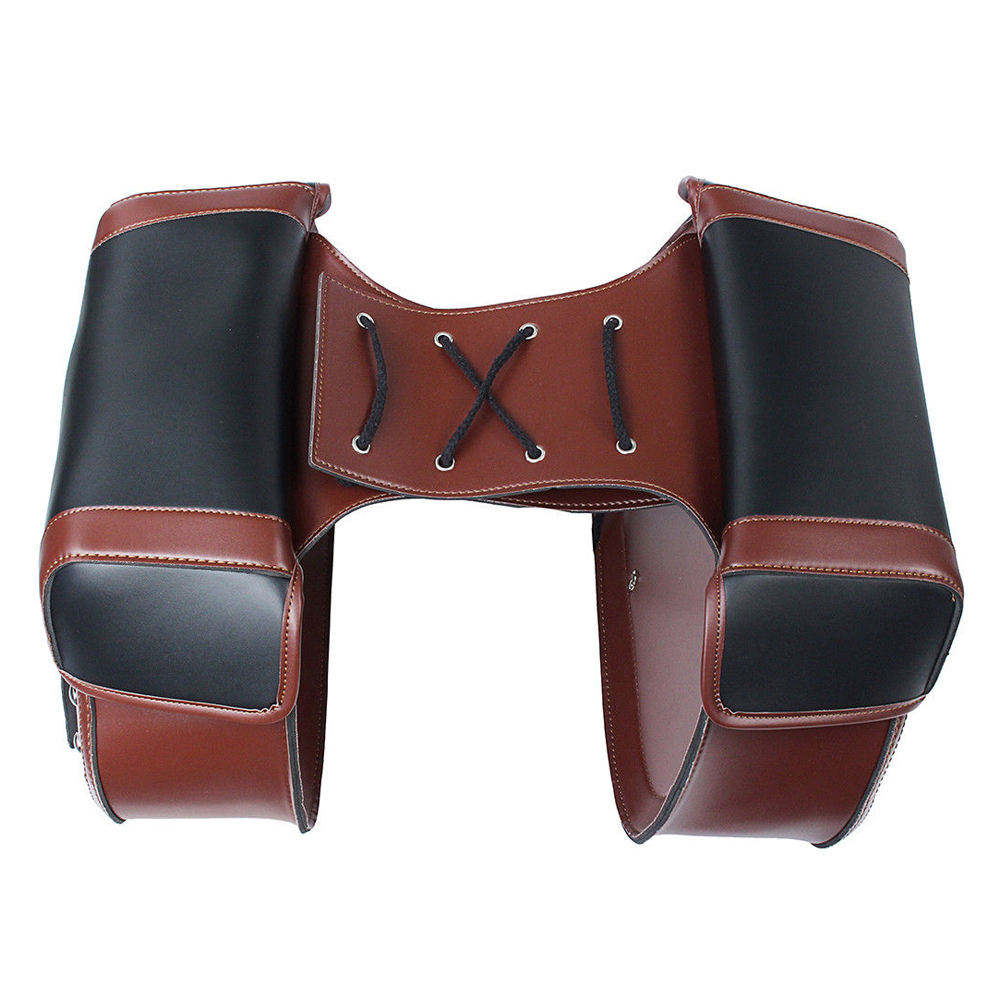 Brown and black leather belt with laces on a white background