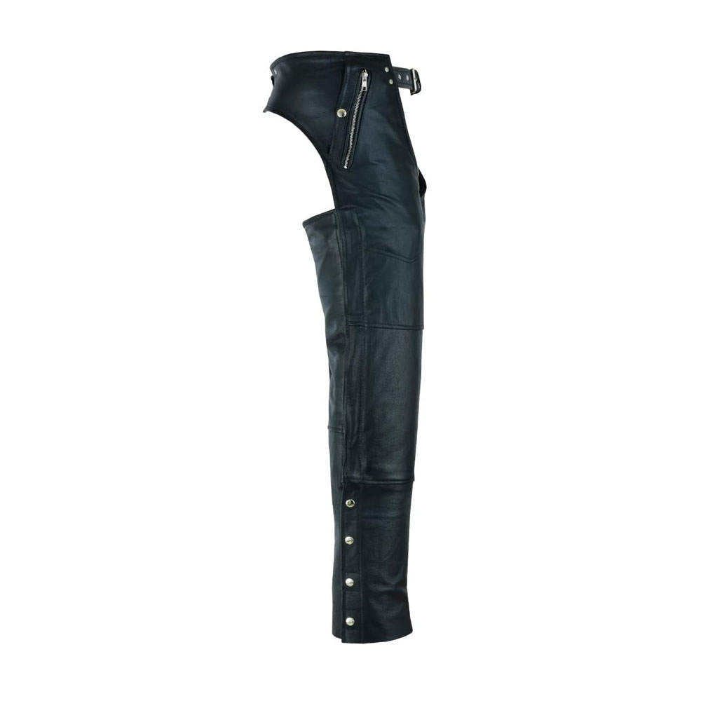 Black leather pants with zippers and buttons