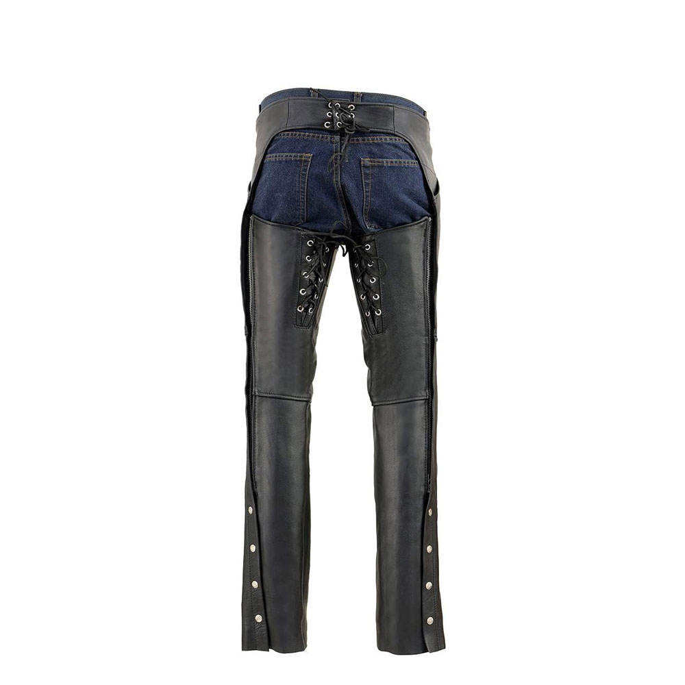 Black leather pants with denim patchwork on 