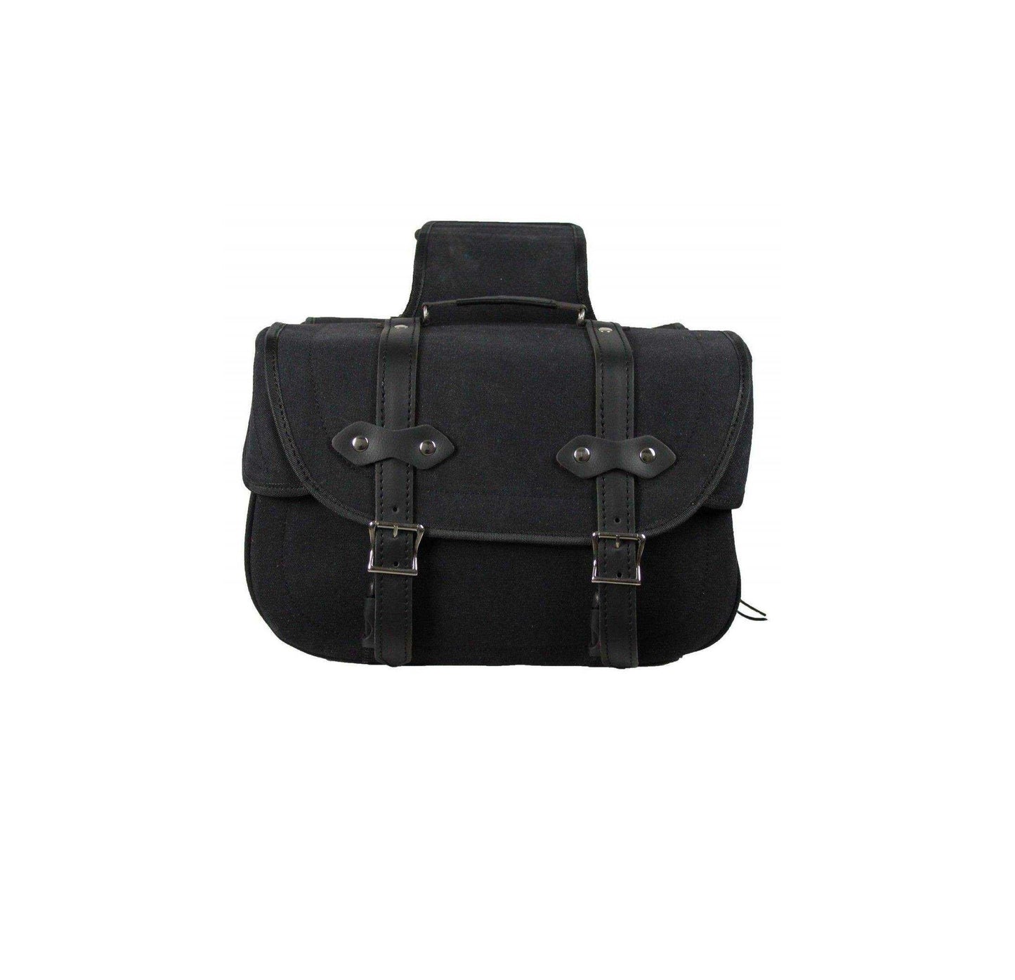Black leather satchel bag on a white background