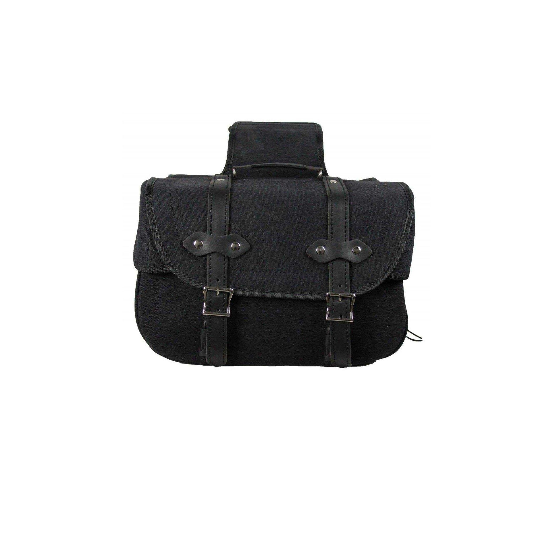Black leather satchel bag on a white background