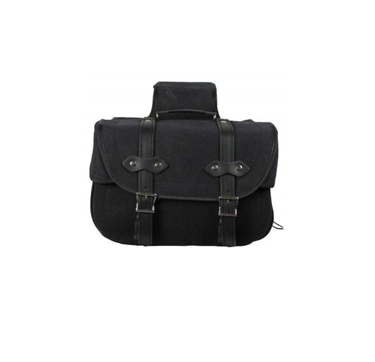 Black leather satchel bag on a white background