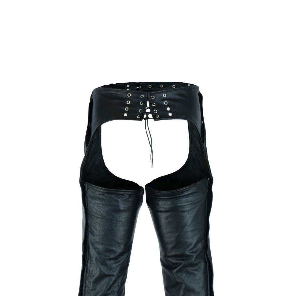Black leather chaps with cut-out design
