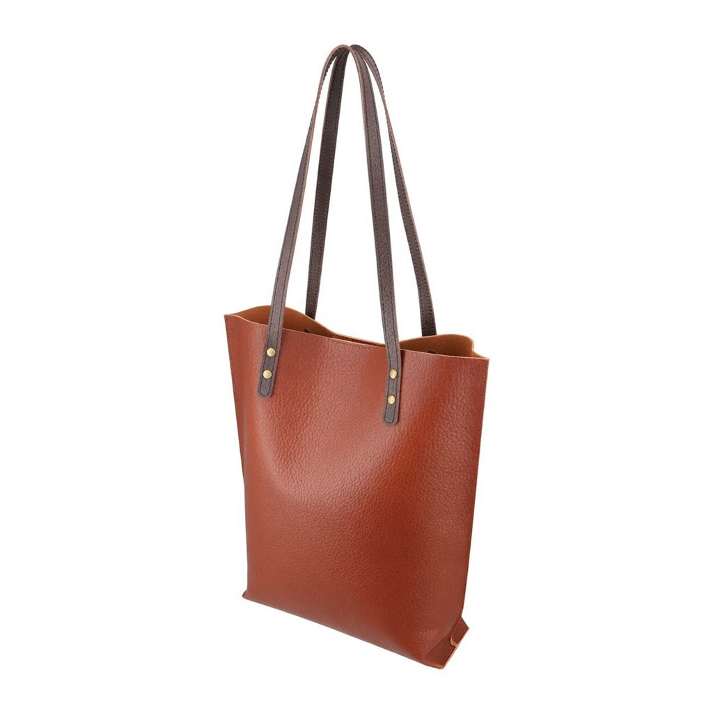 Rust Brown Leather Tote Bag | Vegetable-Tanned Buffalo Hide