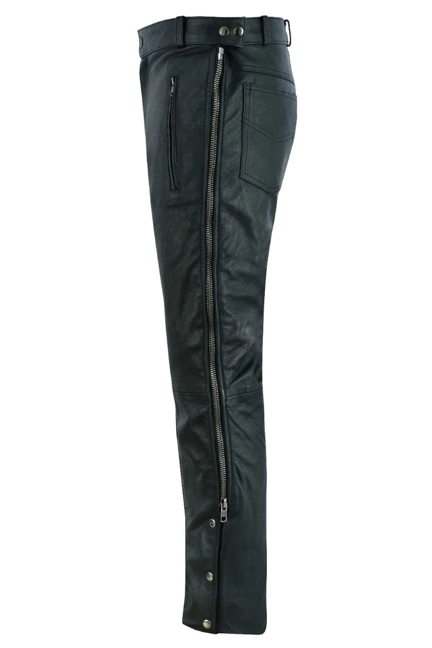 Black Leather Zipper Pant Side View