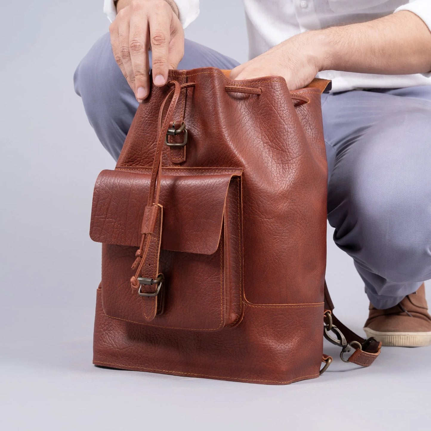 Rust Brown Leather Drifter Backpack | Vegetable-Tanned Buffalo Hide