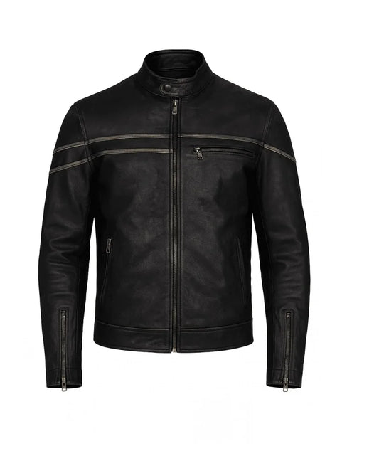 Phantom Stripe Leather Biker Jacket