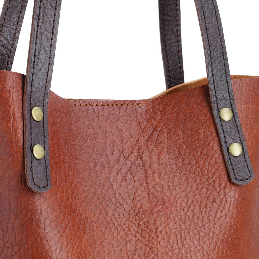 Rust Brown Leather Tote Bag | Vegetable-Tanned Buffalo Hide