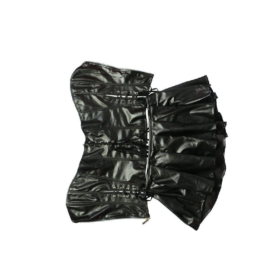 Black leather corset with a large bow