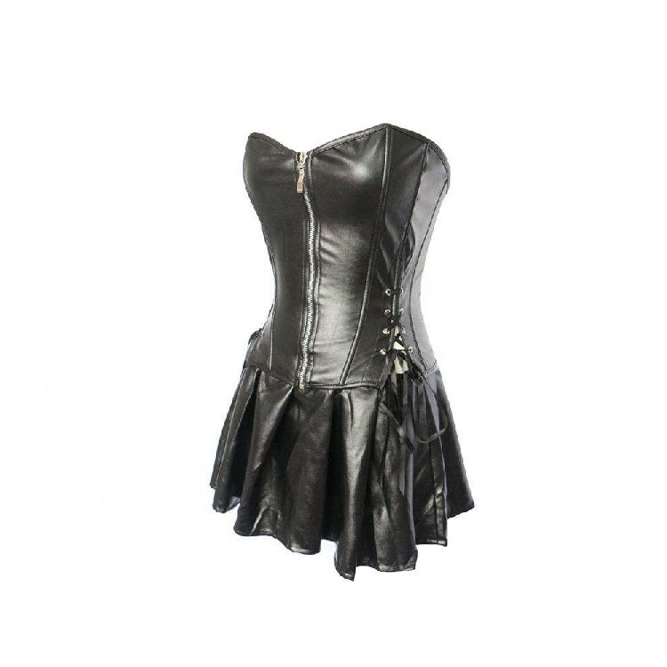 Black leather corset dress