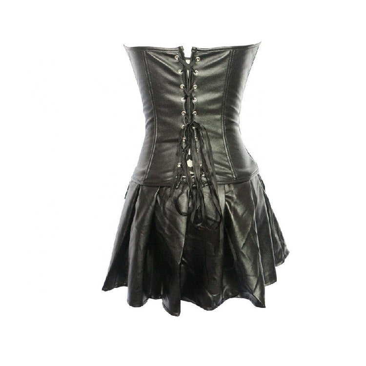 Black leather corset dress