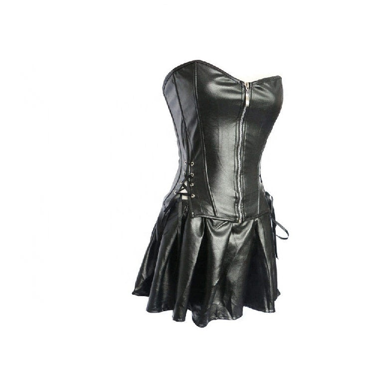 Black leather corset dress