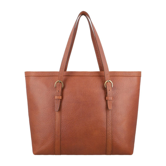 Tan Leather Smart Tote Bag