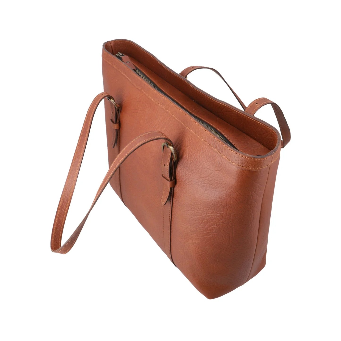 Tan Leather Smart Tote Bag
