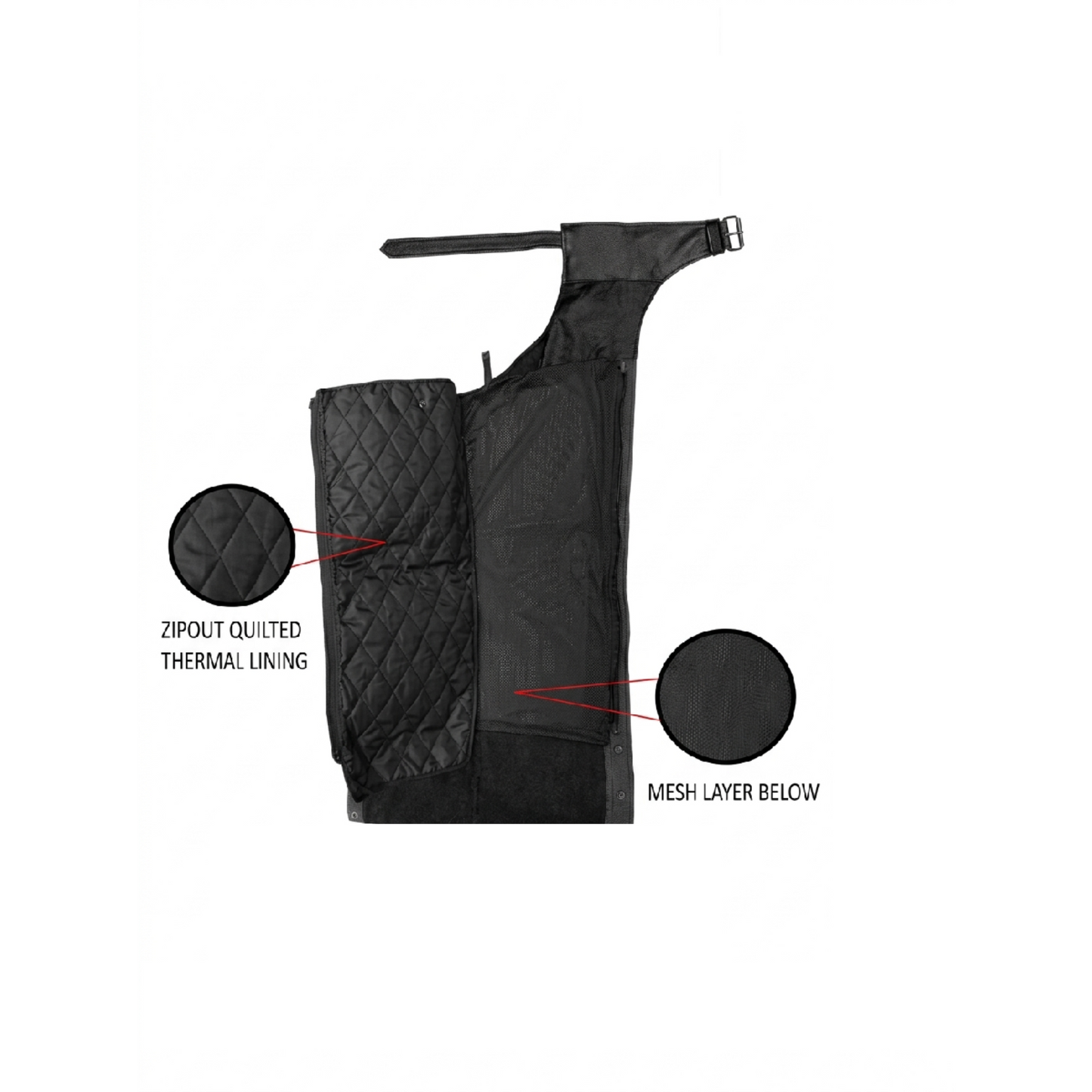 Black quilted jacket with labeled features