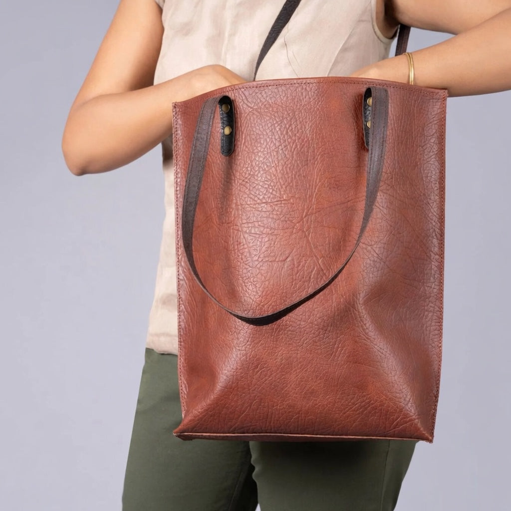 Rust Brown Leather Tote Bag | Vegetable-Tanned Buffalo Hide