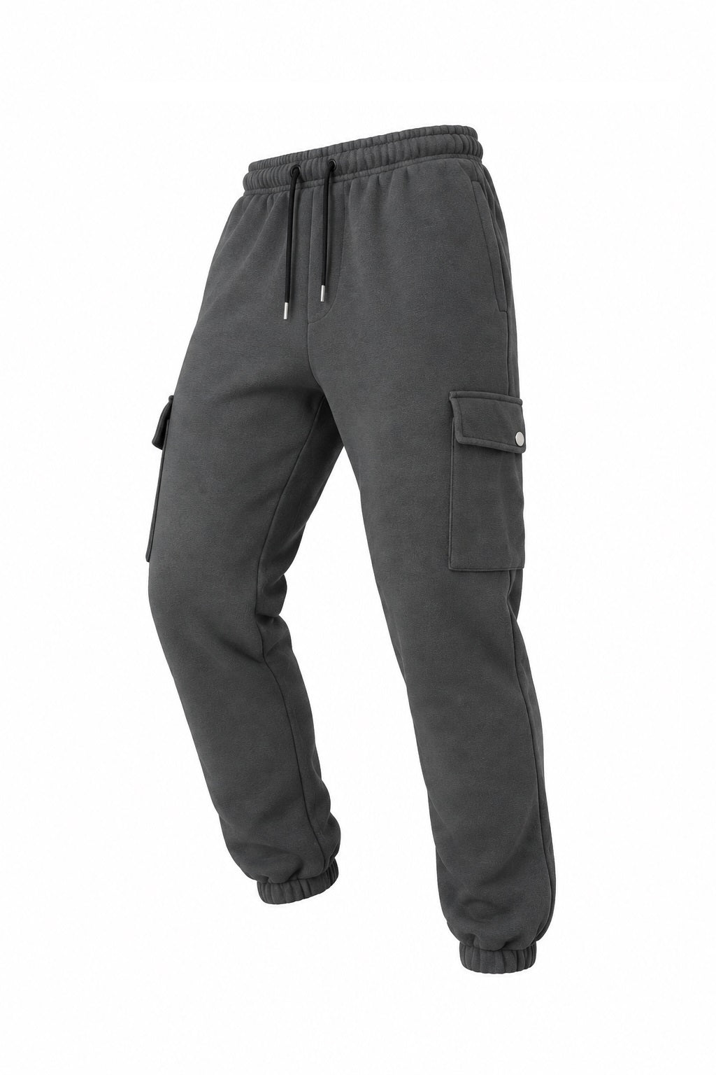 Men's dark grey fleece cargo joggers back view