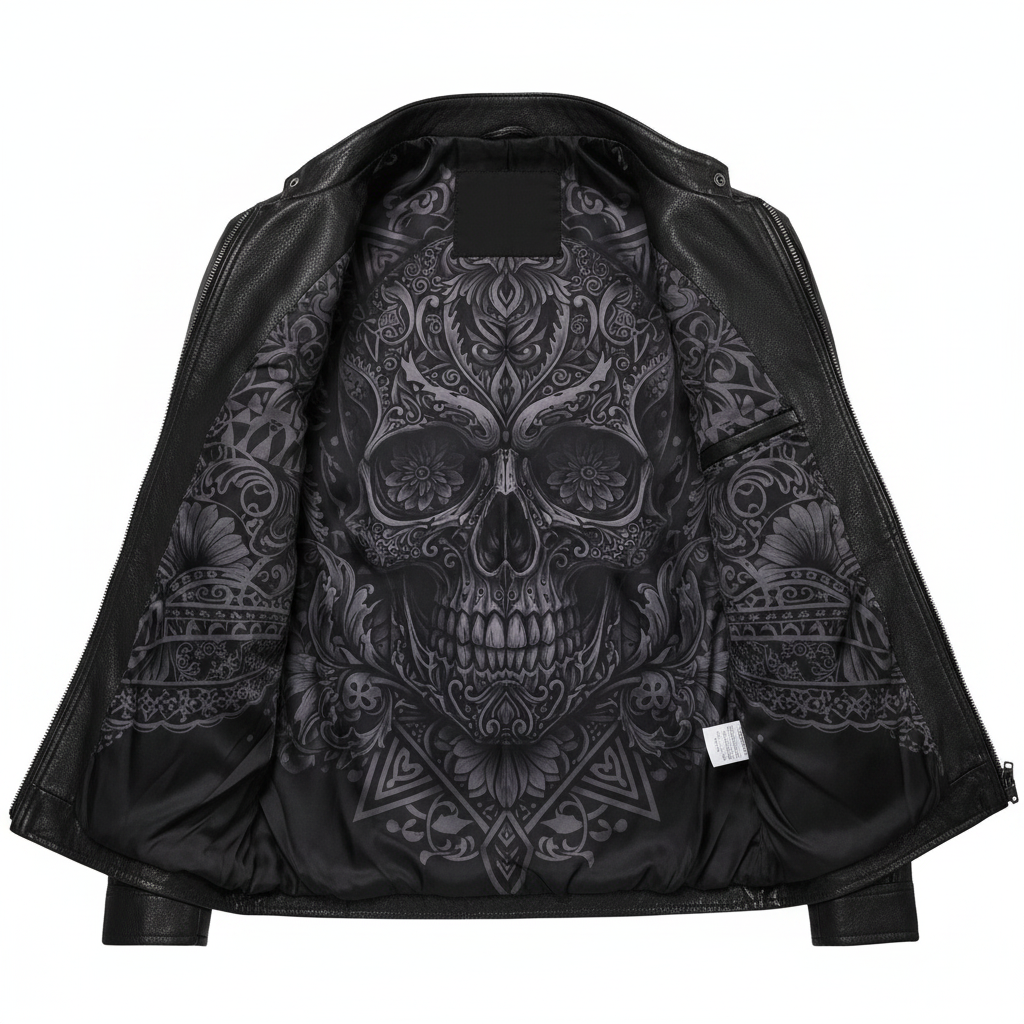 Black Café Racer Jacket — Sublimation Lining Interior