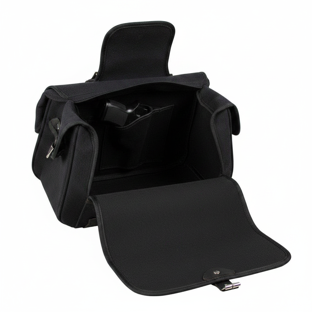 Black Canvas Motorcycle Saddlebag - Interior with Gun Holster