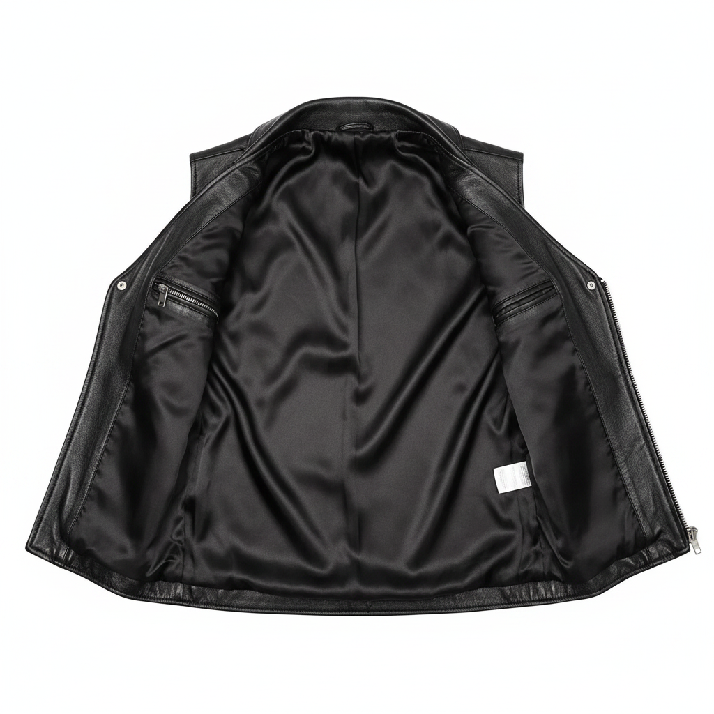 Black Leather Biker Vest Interior