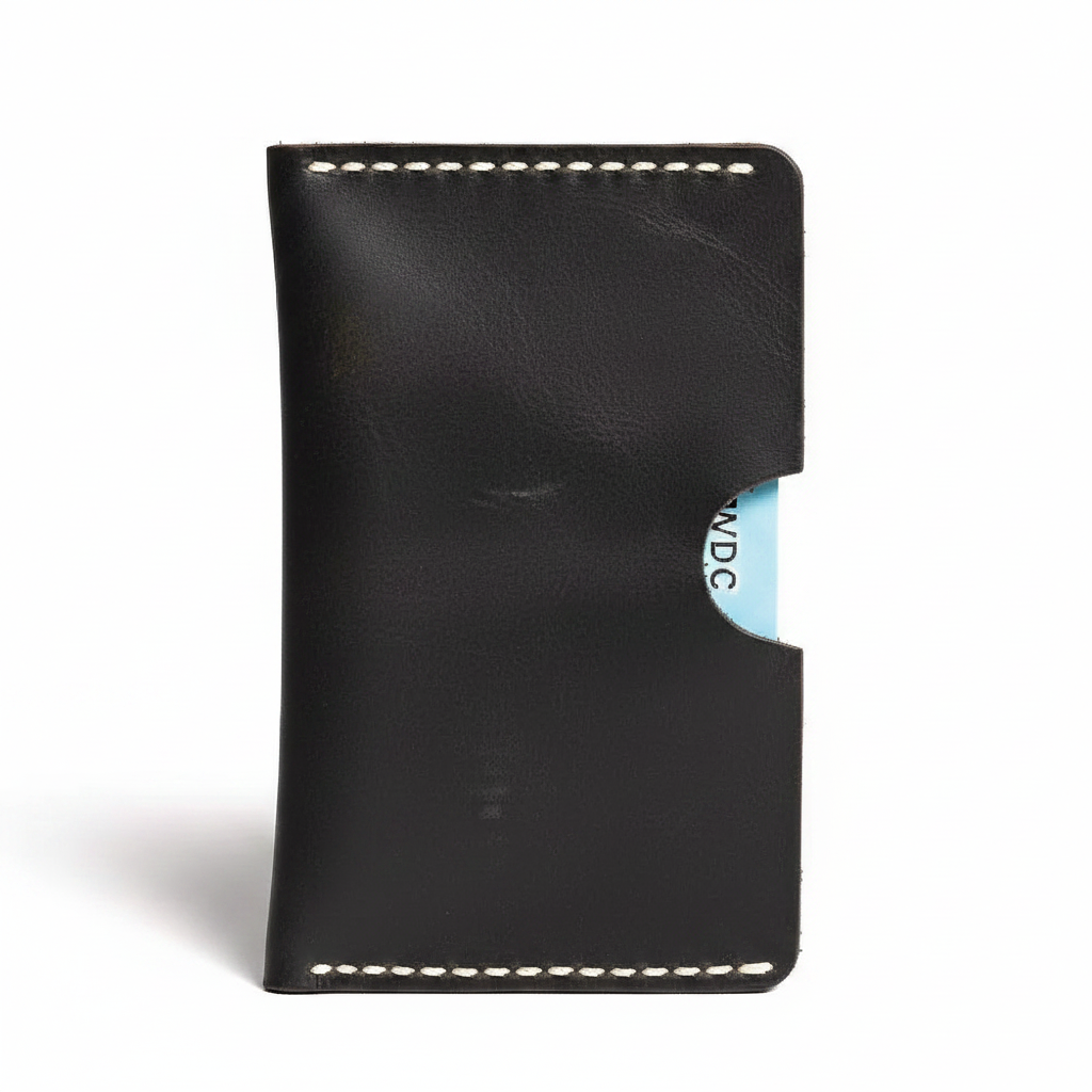Black Leather Card Holder - Card Inserted View