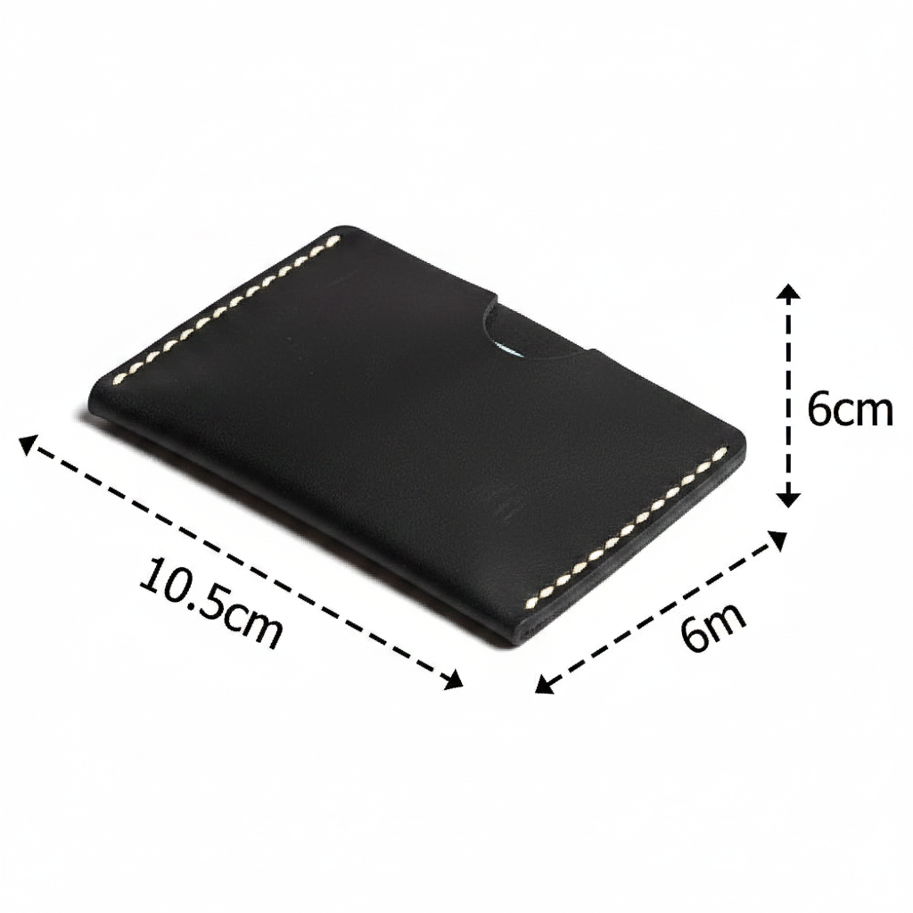 Black Leather Card Holder - Dimensions View