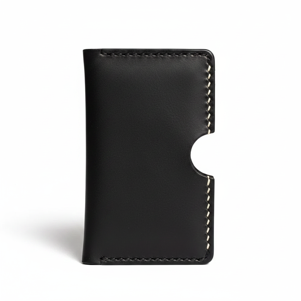 Black Leather Card Holder - Front View
