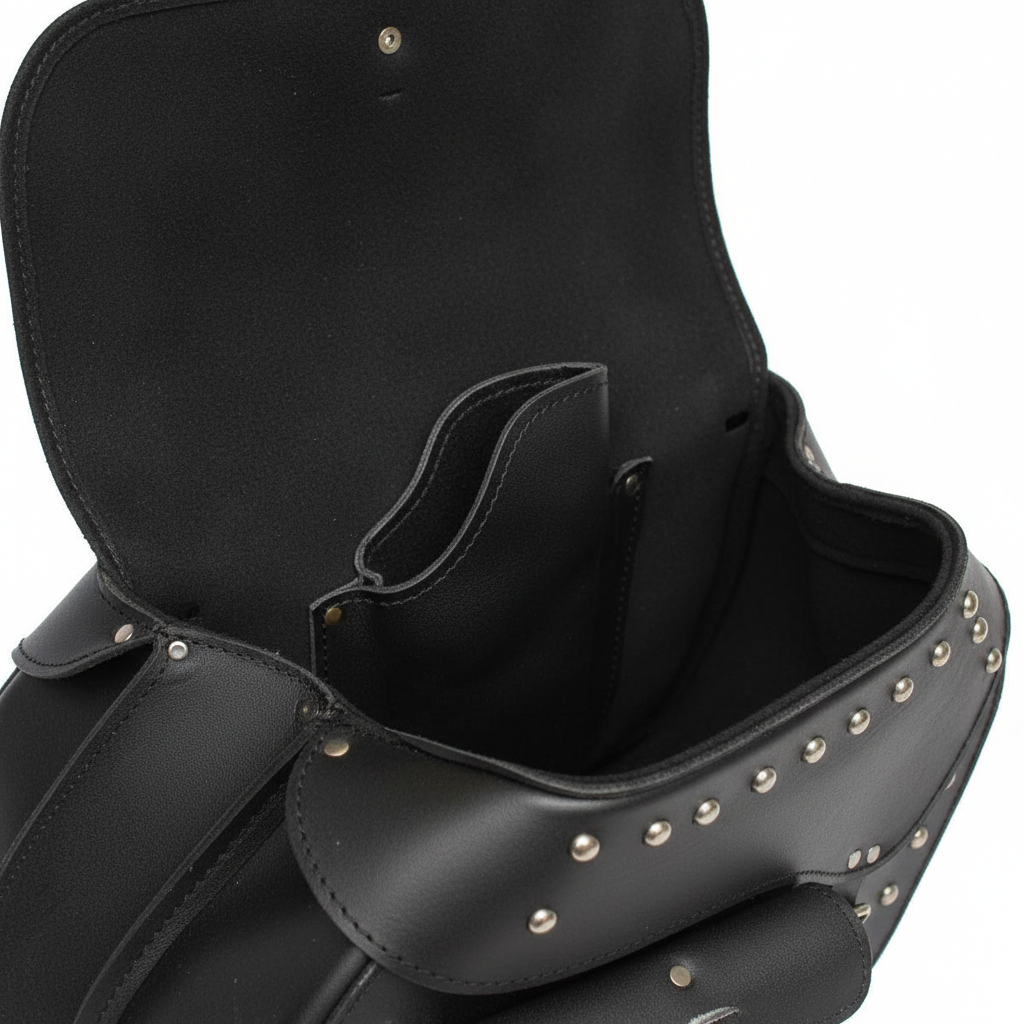 Black Leather Saddlebag - Interior Gun Holster Close-Up