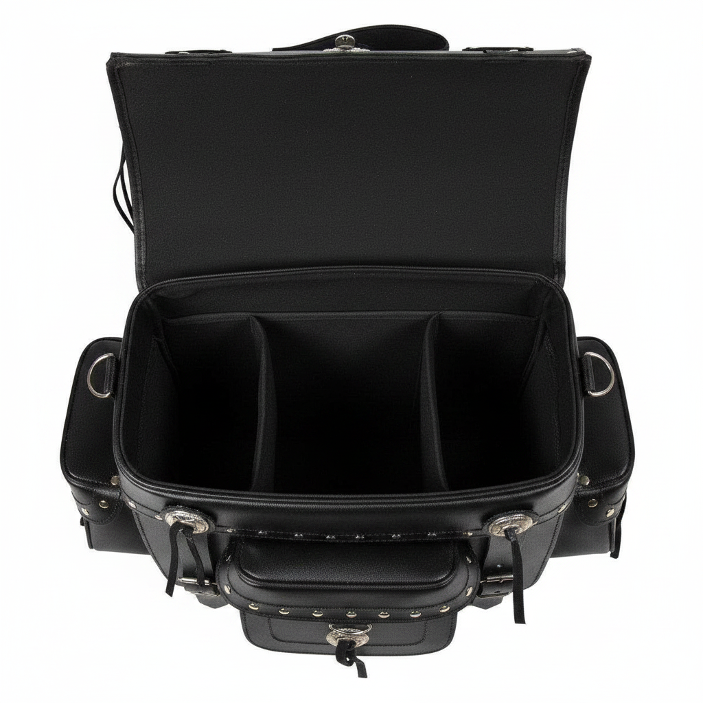 Black Leather Sissy Bar Bag - Clean Interior No Buckles
