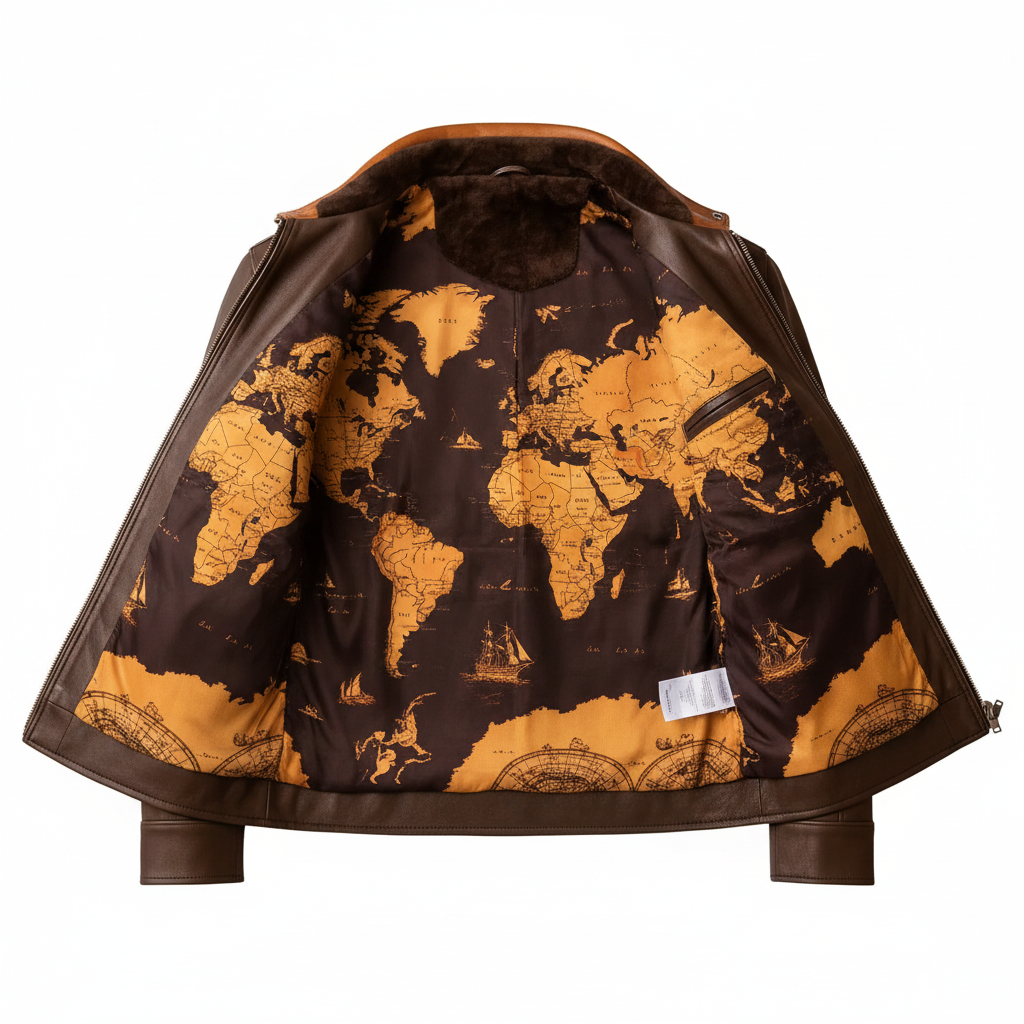 Brown Leather Jacket — Heritage Sublimation Lining