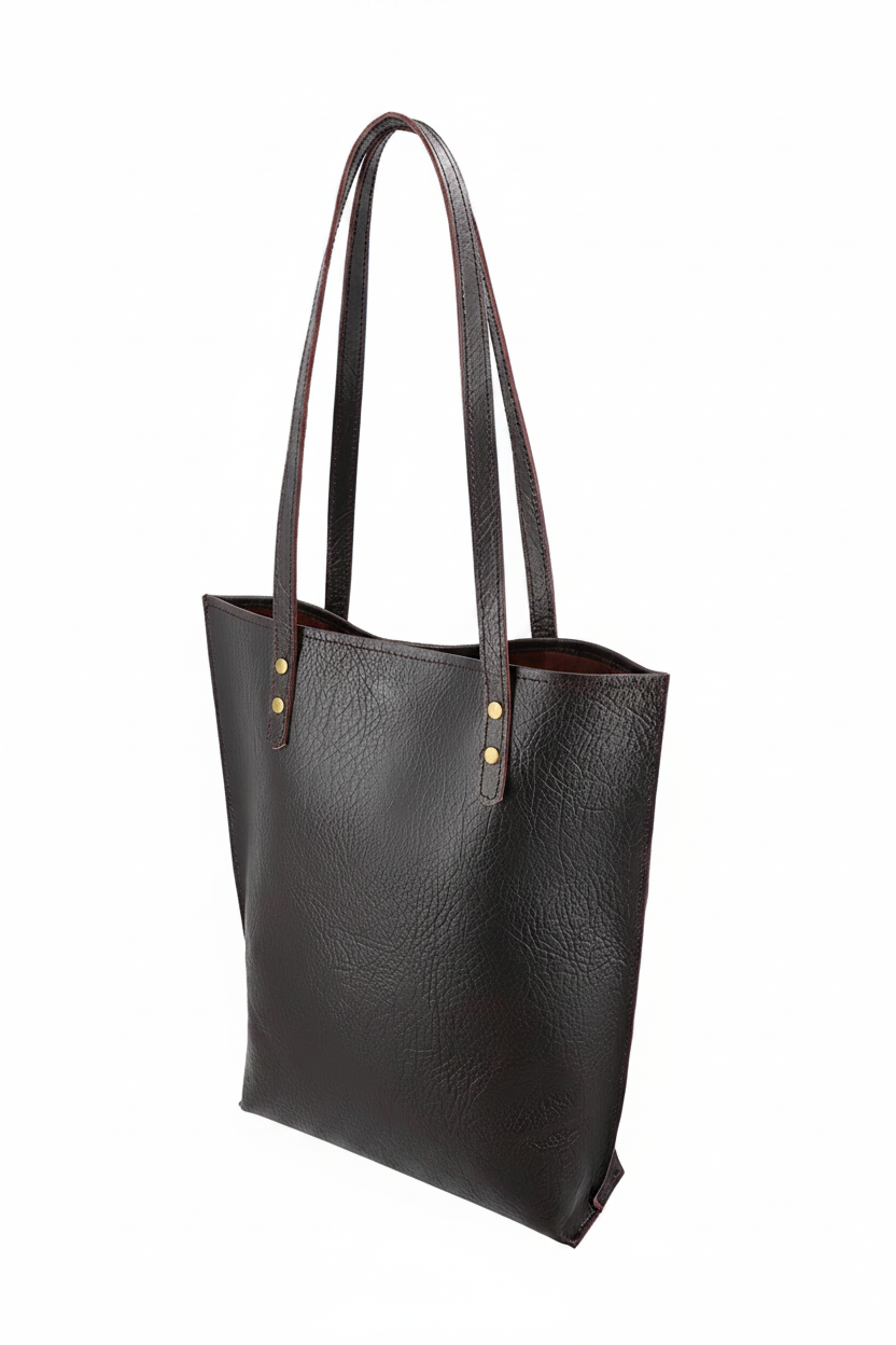 Dark Leather Tote Bag | Vegetable-Tanned Buffalo Hide
