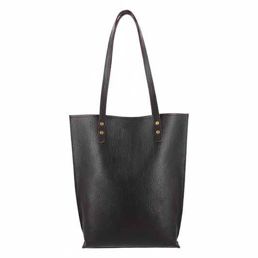 Dark Leather Tote Bag | Vegetable-Tanned Buffalo Hide