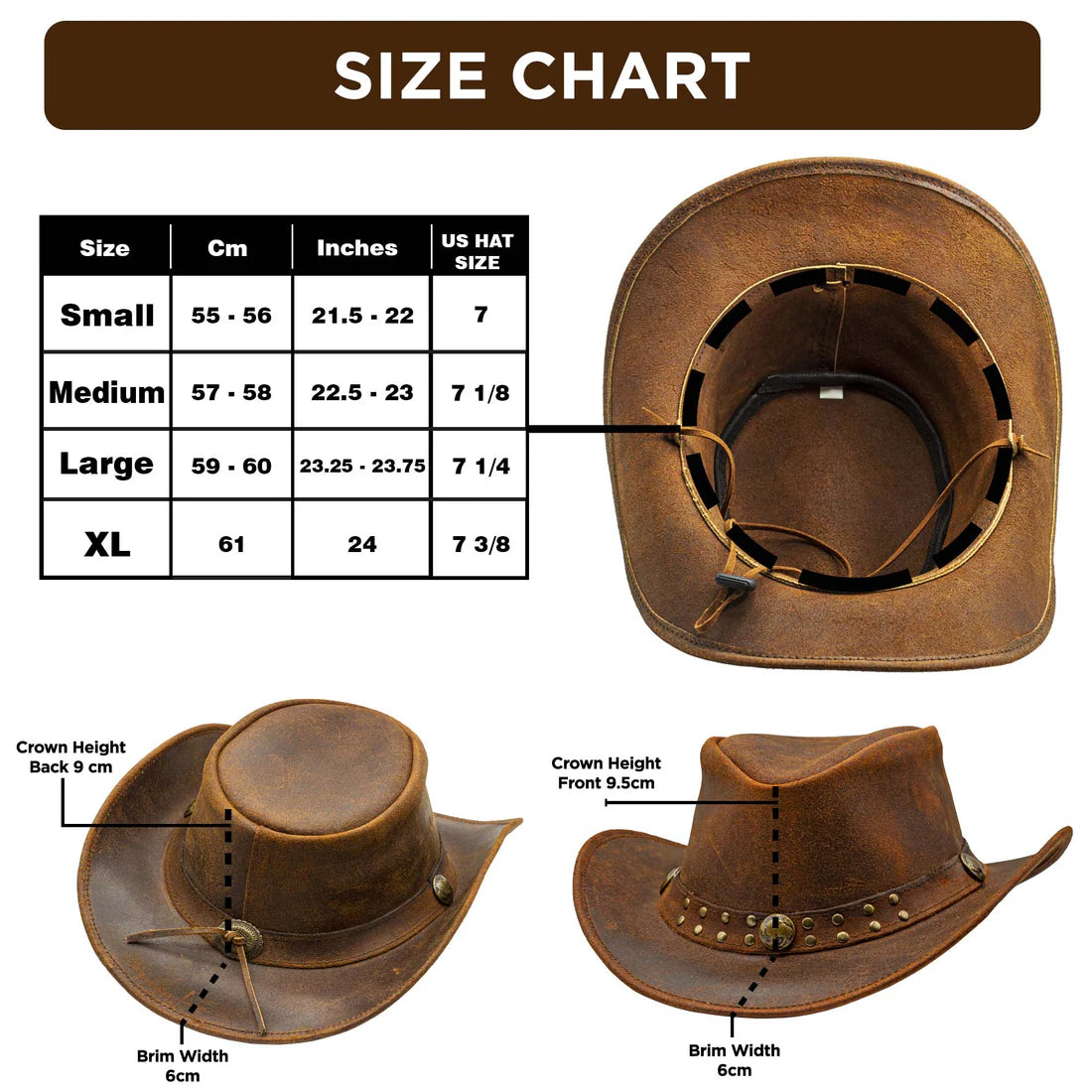 S, M, L, XL measurements in cm & inches