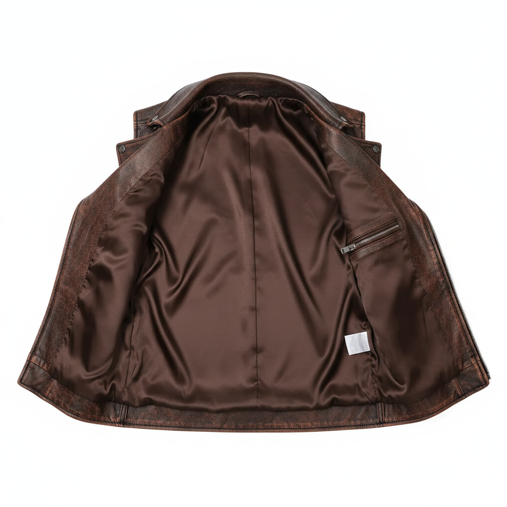 Distressed Brown Leather Vest Interior - Side Pocket