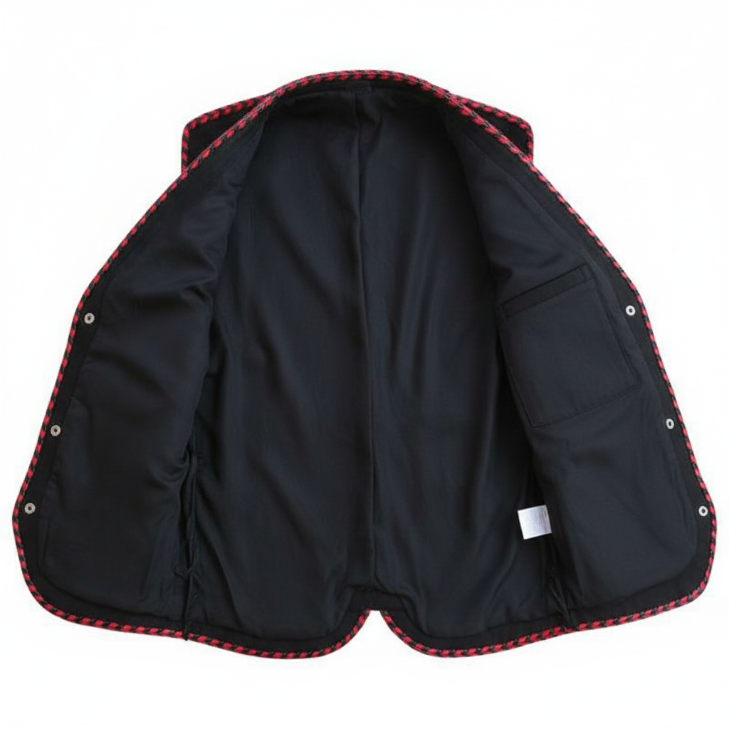 Black Leather Biker Vest - Interior One Pocket