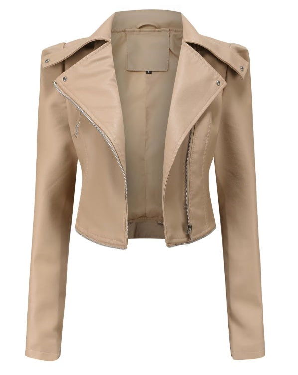 Women's quilted soft leather jacket – worn side view
